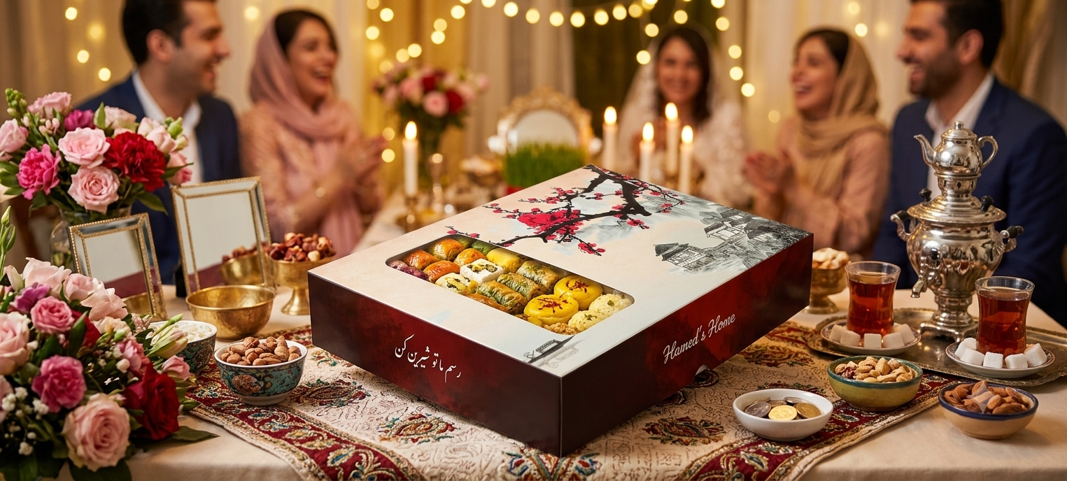 جعبه شیرینی ظرفیت یک ونیم کیلوگرم پنجره دار بسته50عددی